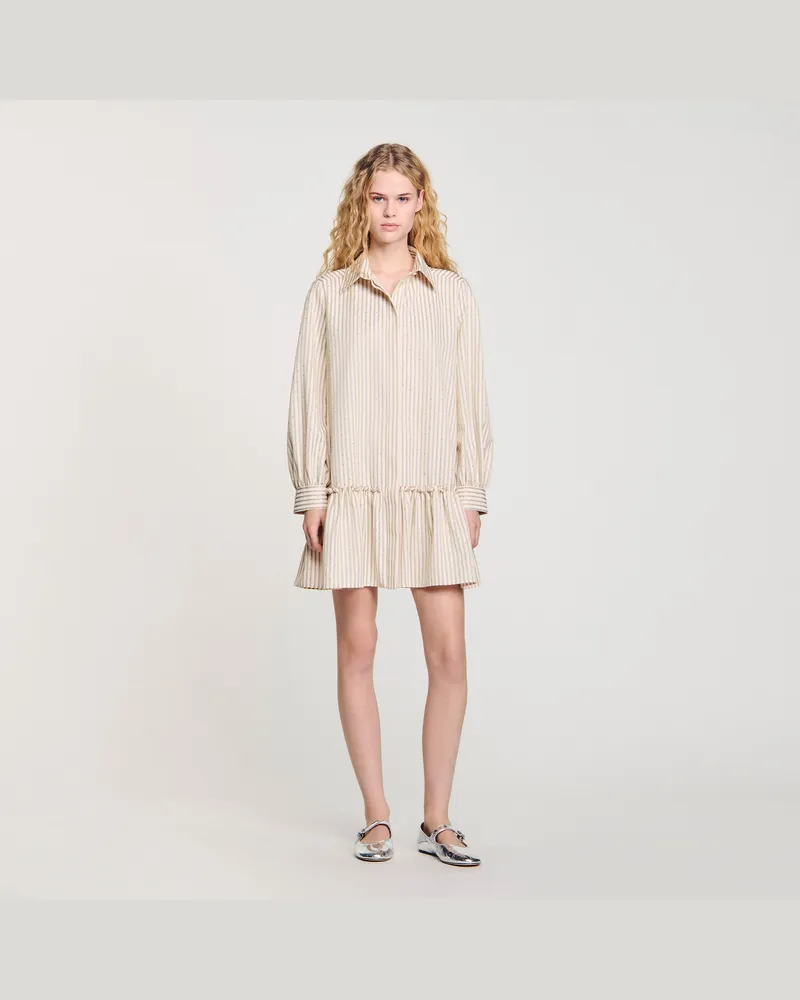 Sandro Hemdkleid mit Strass und Streifen Khaki