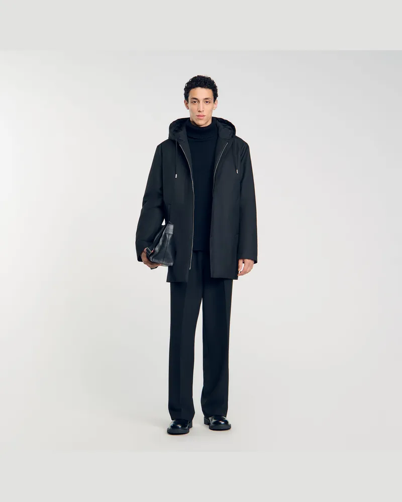 Sandro Parka mit Reißverschluss und Kapuze Schwarz
