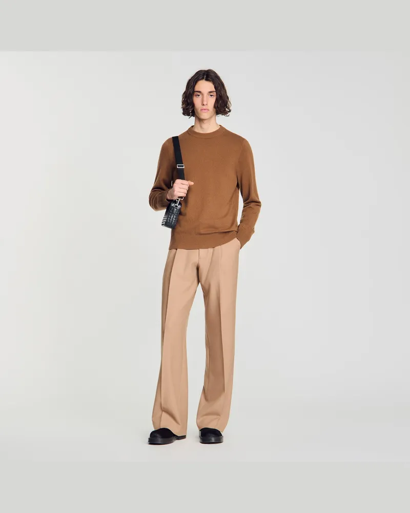 Sandro Kaschmirpullover mit Rundhals Dunkel-kamel