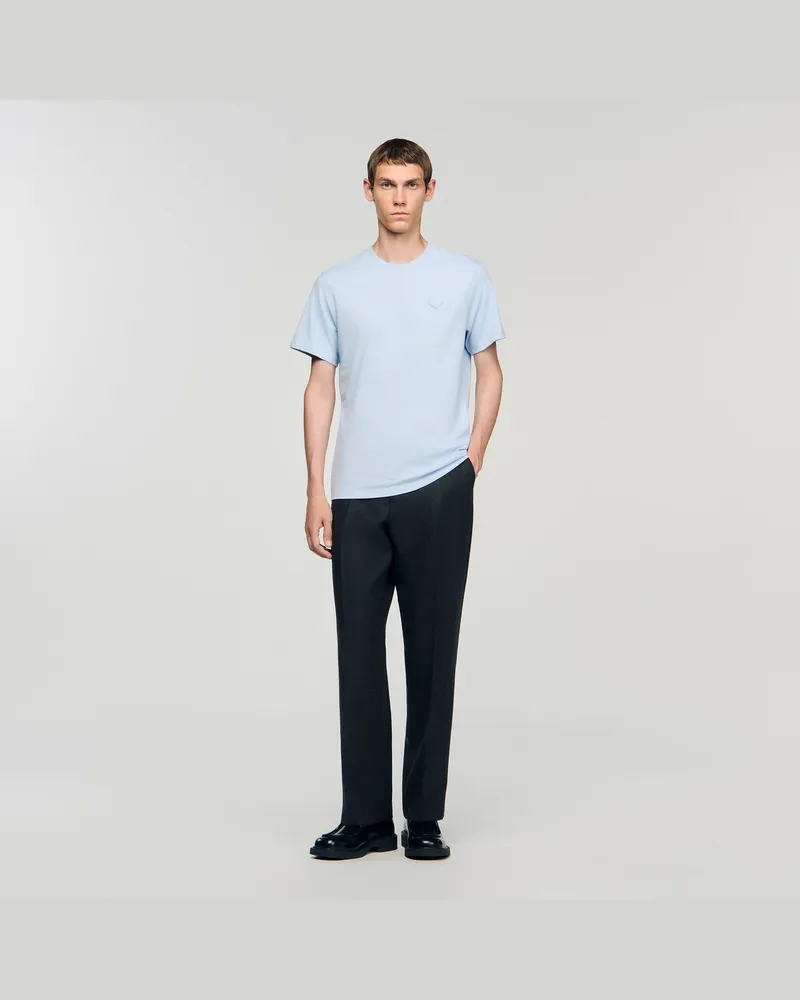 Sandro T-Shirt mit Herz-Patch Himmel-blau