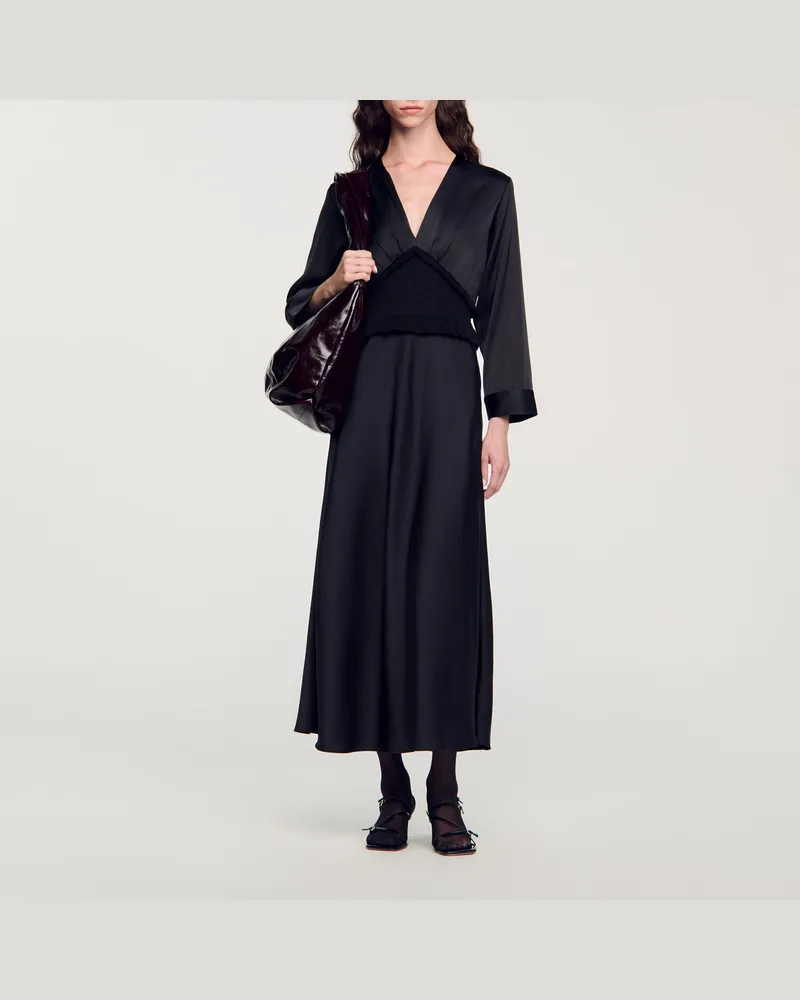 Sandro Langes Satinkleid Schwarz