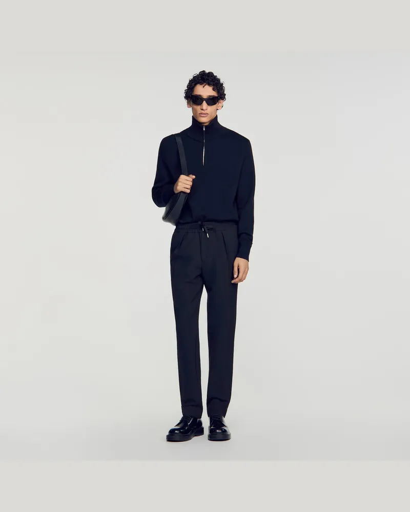 Sandro Gerade Hose mit Gummibund Schwarz