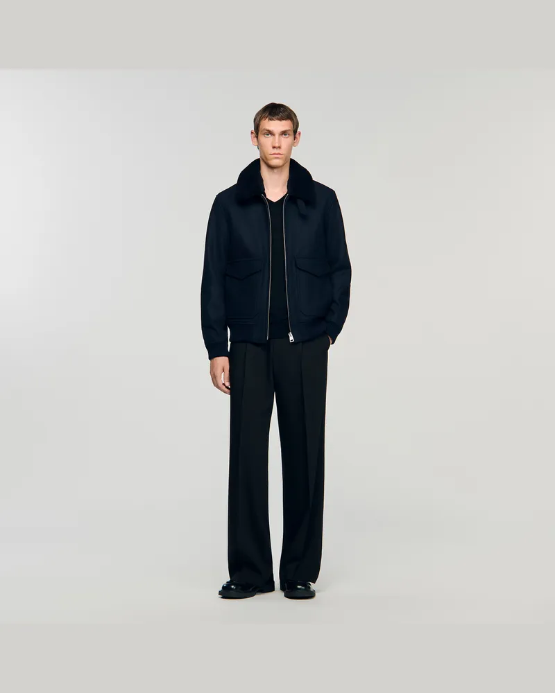 Sandro Fliegerjacke aus Wolle mit Kragen Marine