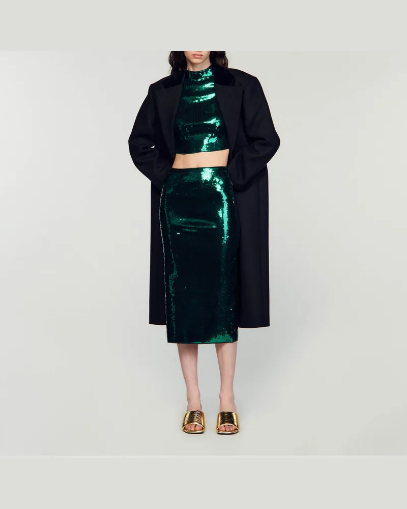Sandro Midi-Rock mit Pailletten Grün