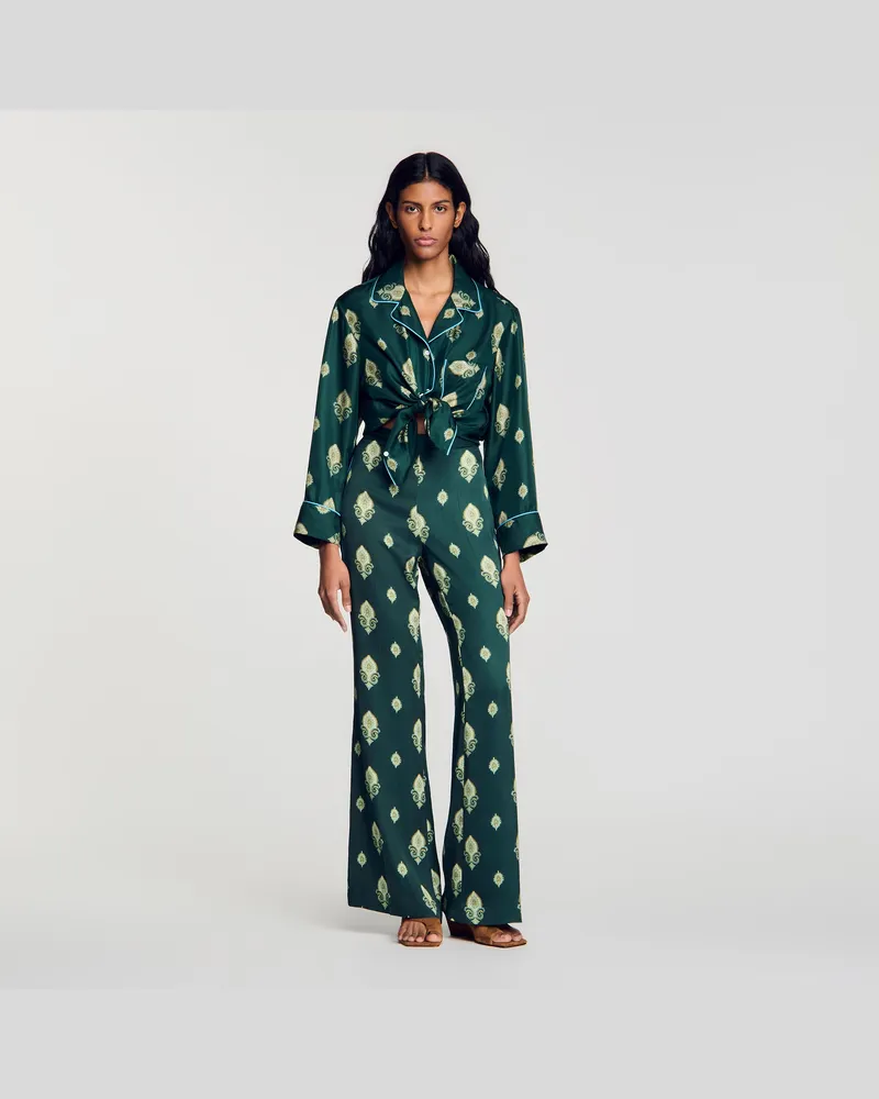 Sandro Fließende Hose mit Paisley-Print Grün