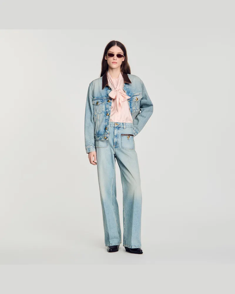 Sandro Gerade Jeans mit Lederdetails Jeansblau