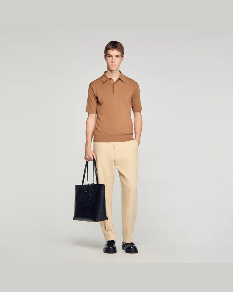 Sandro Poloshirt aus Baumwolle und Seide Dunkel-kamel