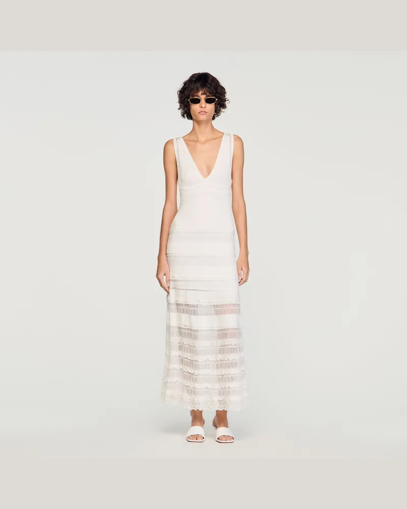Sandro Langes Pointelle-Strickkleid Weiß