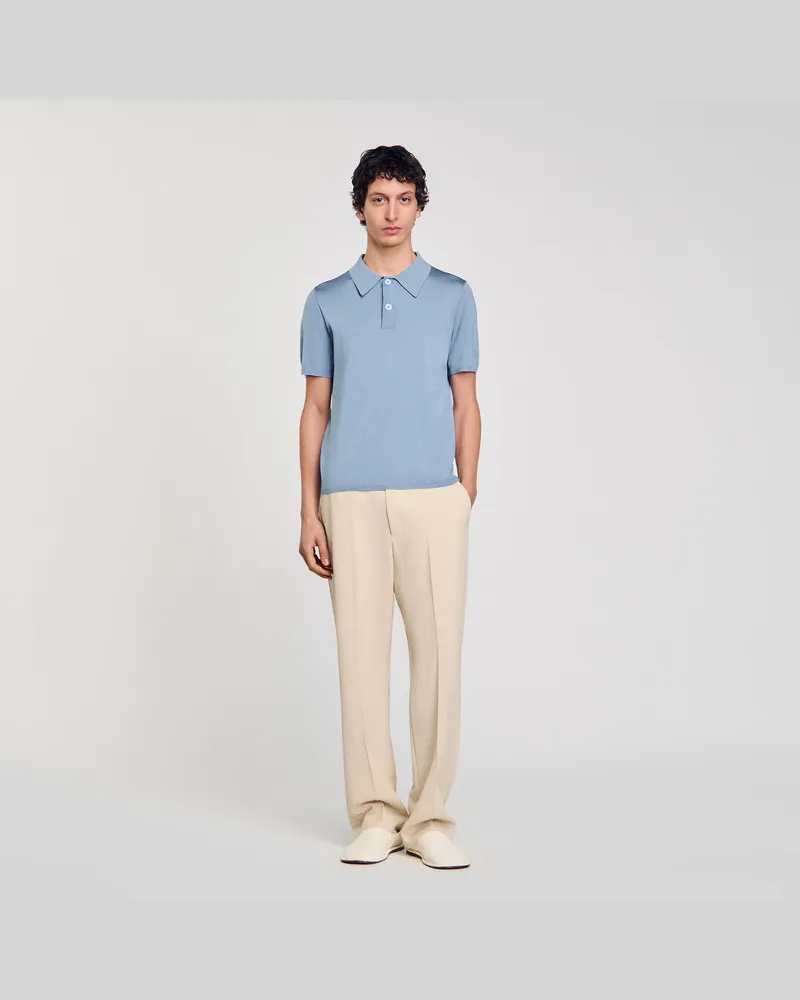 Sandro Strick-Poloshirt mit kurzen Ärmeln Chambray.