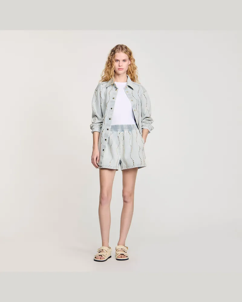 Sandro Jeansshorts mit Strass und Perlen Hell-jeansblau