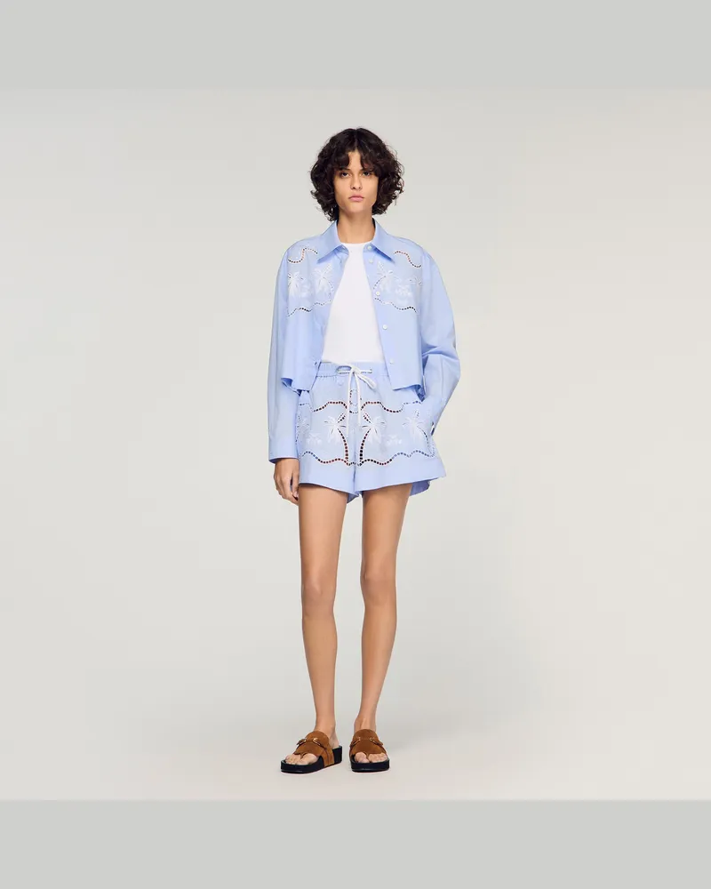 Sandro Baumwollshorts mit Stickerei Himmel-blau