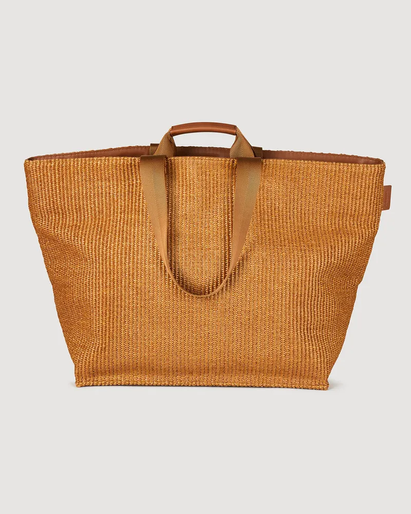 Sandro Große Tasche aus gewebtem Leinen Hell-braun