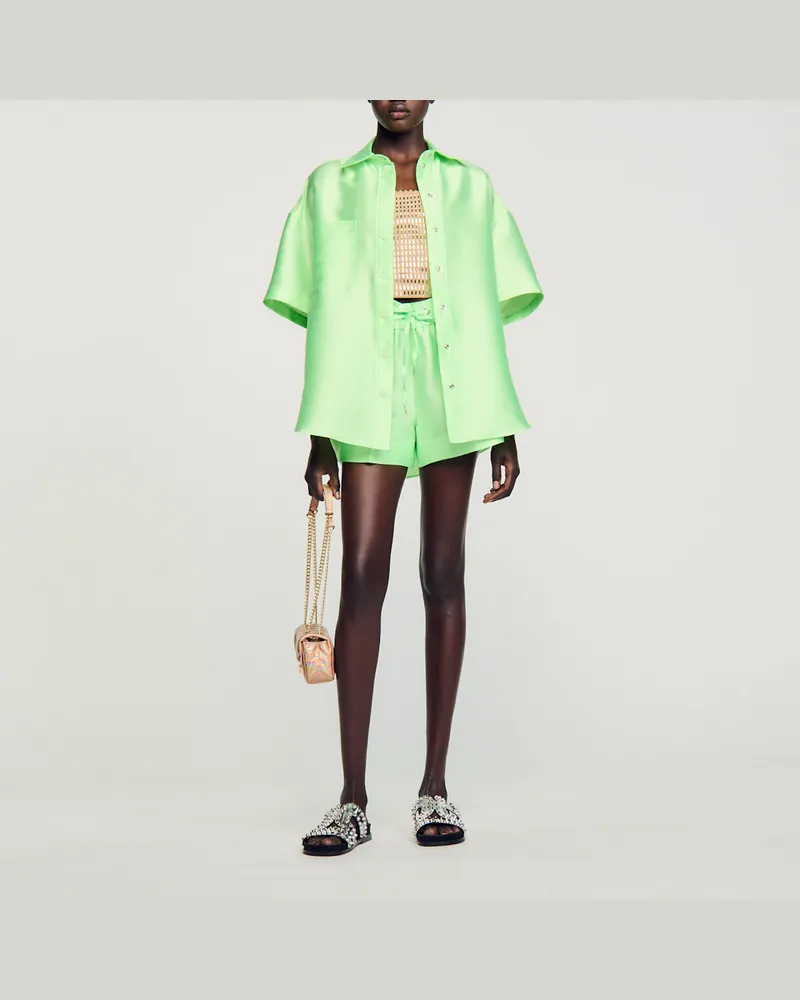 Sandro Oversize-Bluse aus Satin Neon-grün