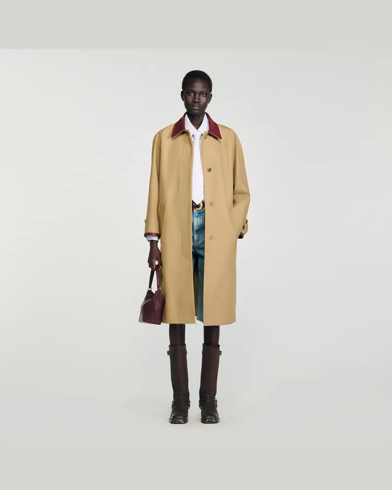 Sandro Langer Trenchcoat mit Lederkragen Beige