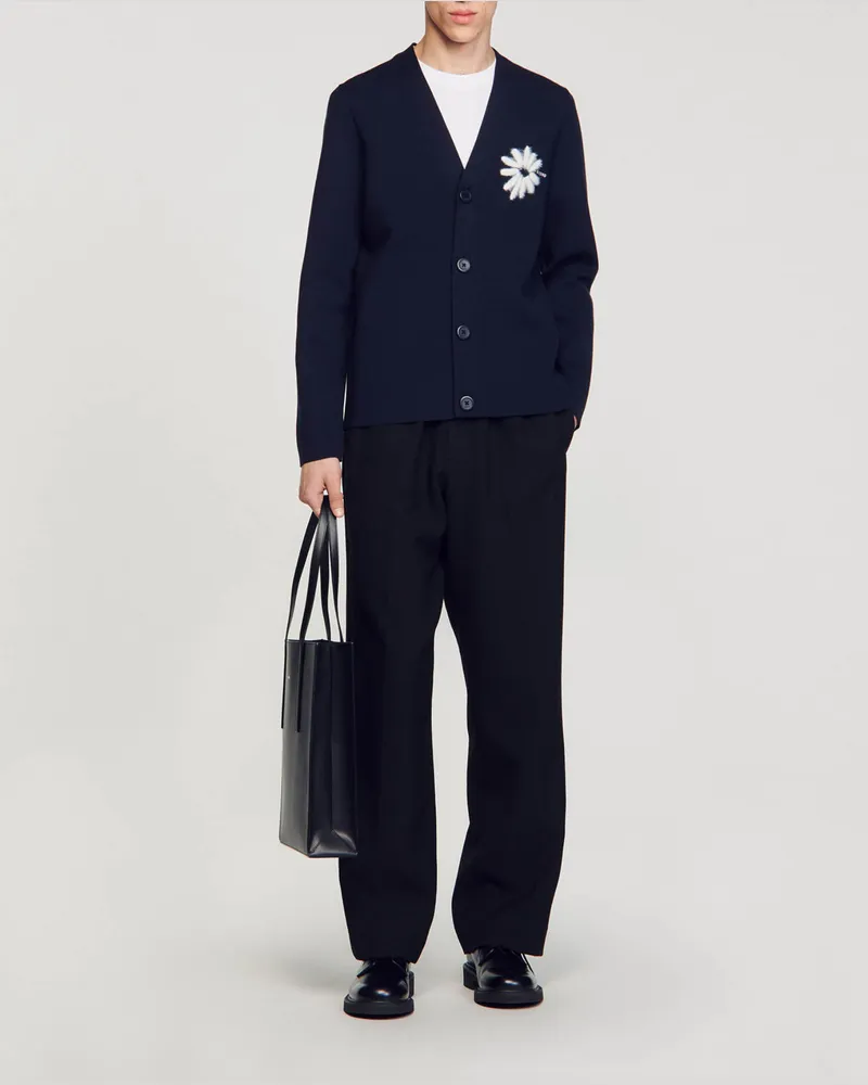 Sandro Strickcardigan mit Jacquard-Blumenmotiv Marine