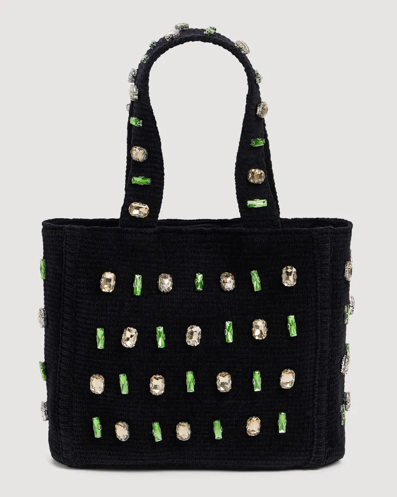 Sandro Stricktasche mit Schmucksteinen Schwarz