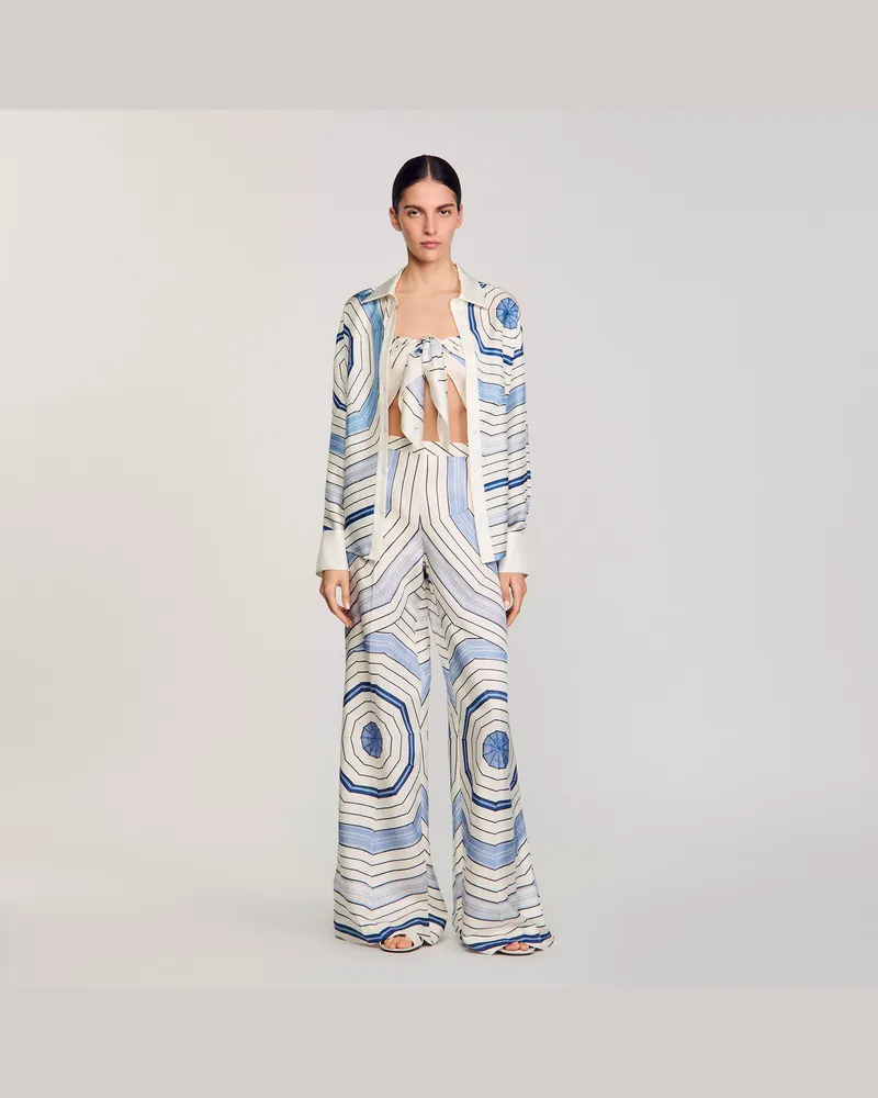 Sandro Weite Hose mit Spiralendruckmuster Himmel-blau
