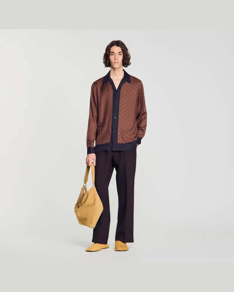 Sandro Hemd mit Square Cross-Muster Tabak
