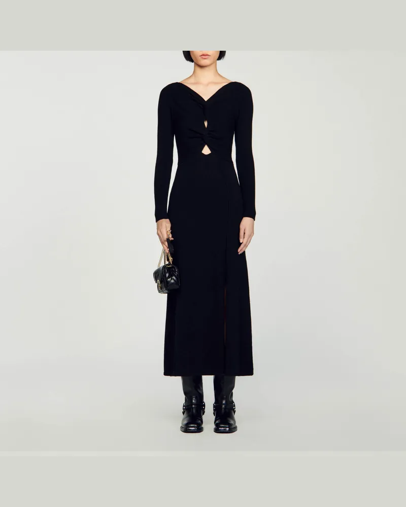 Sandro Kleid mit Zopfmuster Schwarz