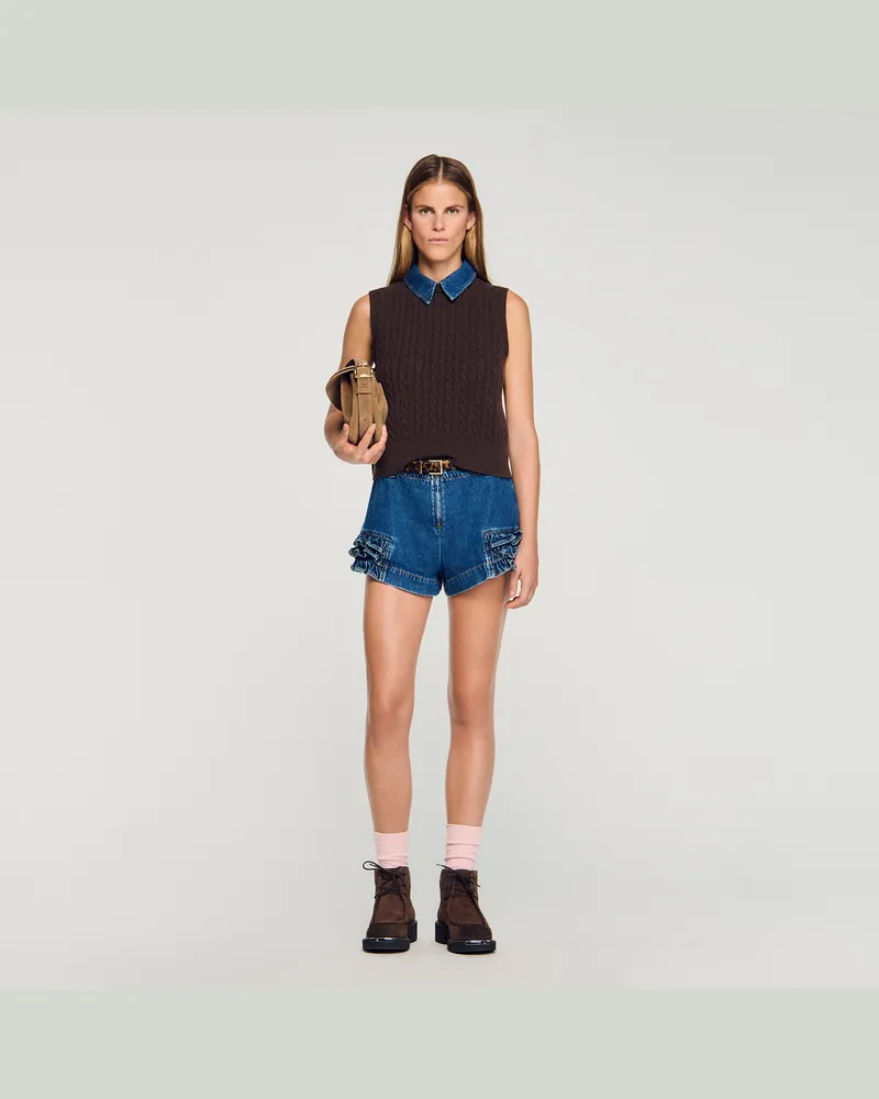 Sandro Strickpullover mit Denim Braun