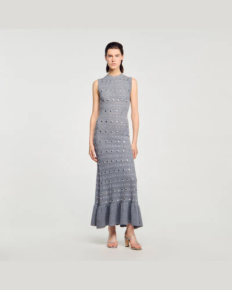 Sandro Langes Strickkleid mit Ziernieten Grau