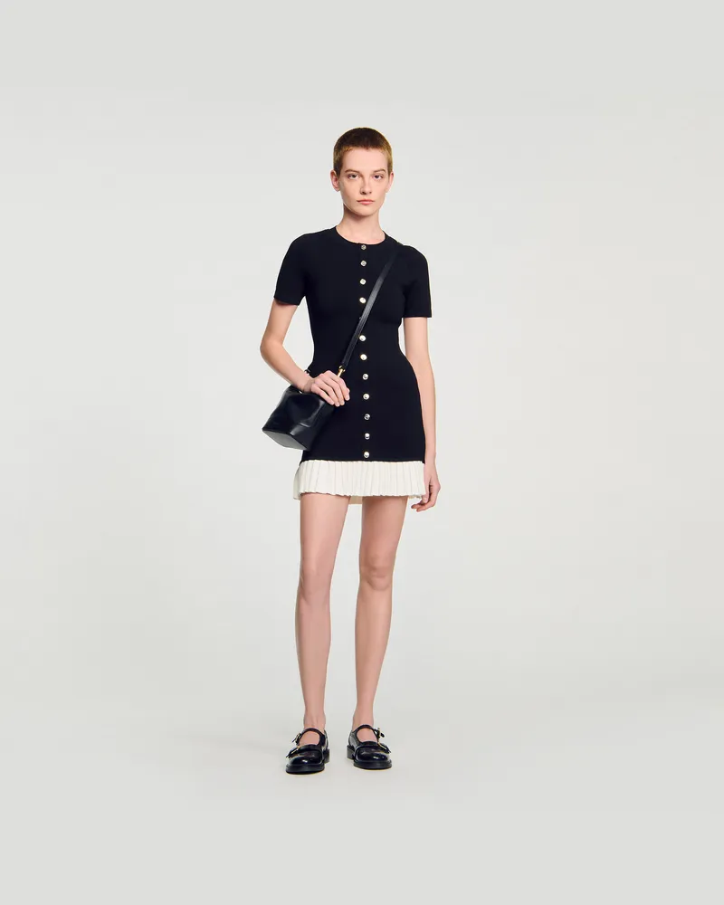 Sandro Kurzes Strickkleid mit Volant Schwarz