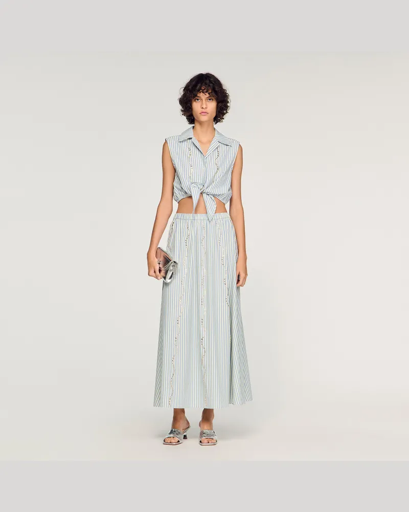 Sandro Langer Rock mit Streifen und Strass Blau