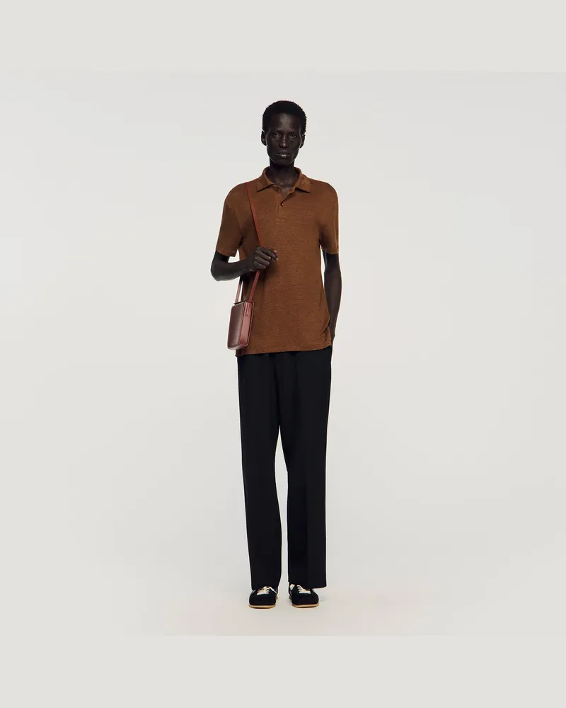 Sandro Poloshirt aus Leinen Tabak