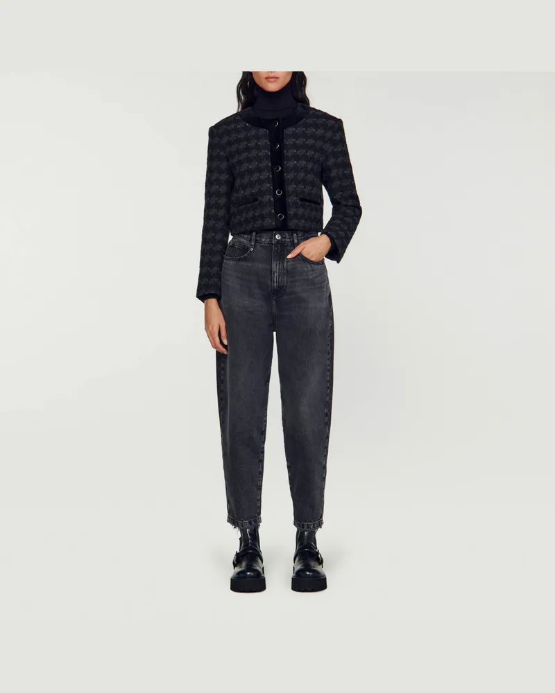 Sandro Kurze Jacke aus Tweed Schwarz