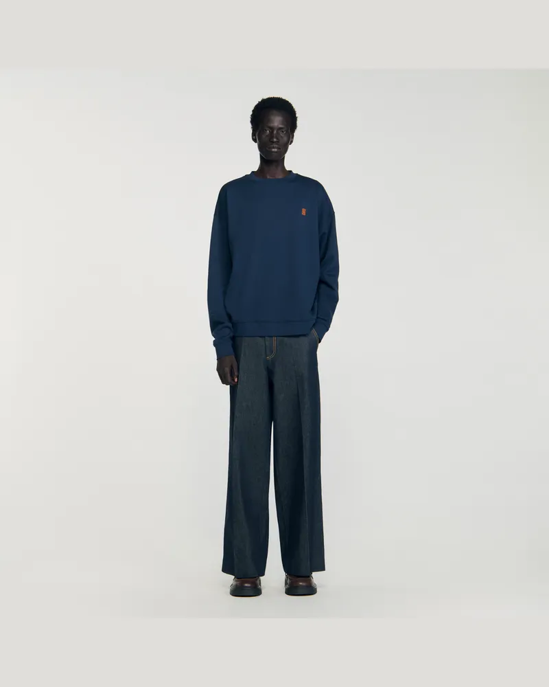 Sandro Oversize-Sweatshirt mit Leder-Patch Marine