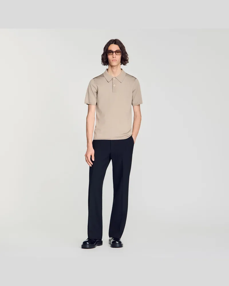 Sandro Strick-Poloshirt mit kurzen Ärmeln Taupe