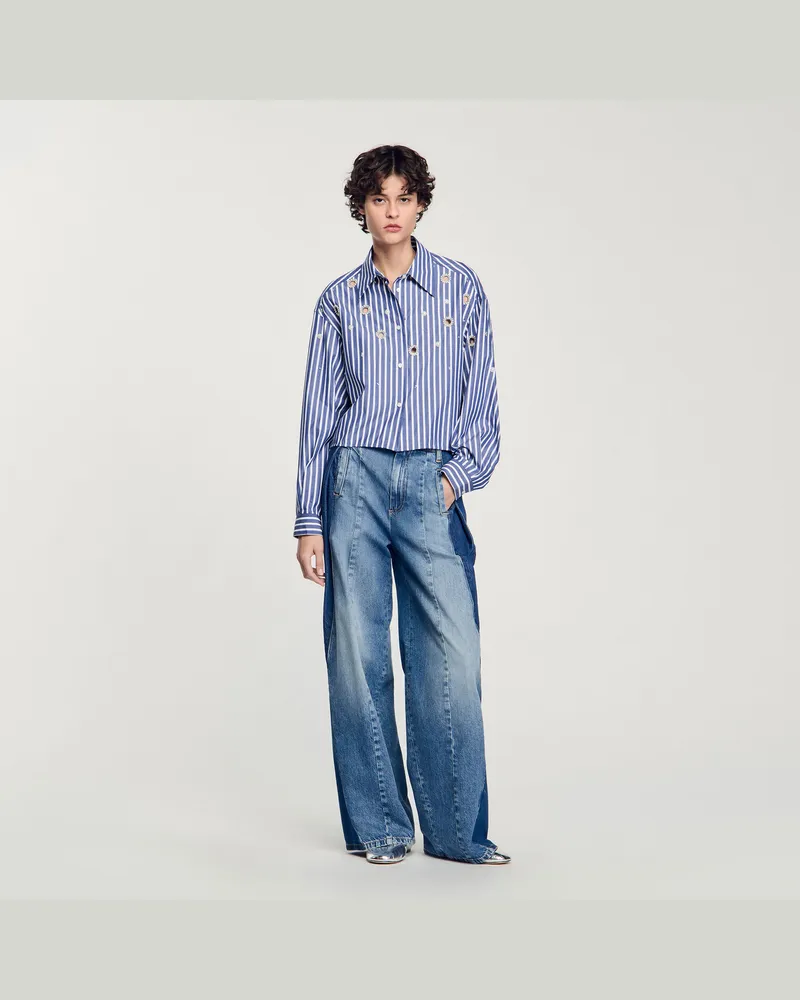 Sandro Gestreiftes Hemd mit Perlenbesatz Blau
