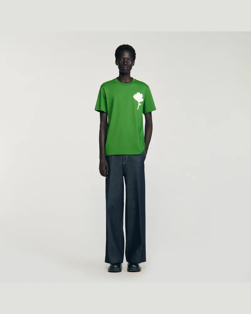 Sandro T-Shirt mit Blumen-Patch Lime