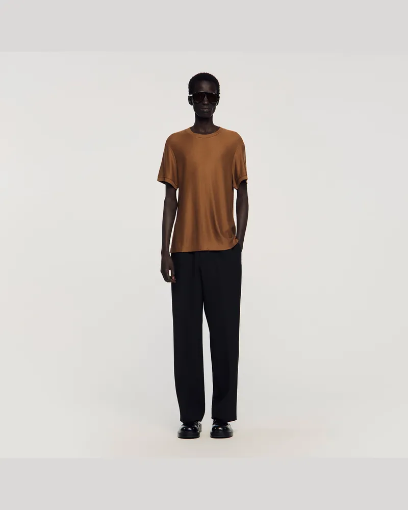 Sandro T-Shirt mit Piqué-Optik Kamel