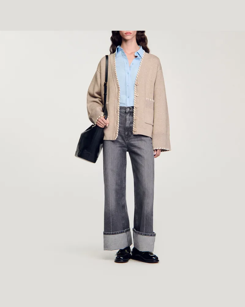 Sandro Strick-Cardigan mit Einfassband Beige