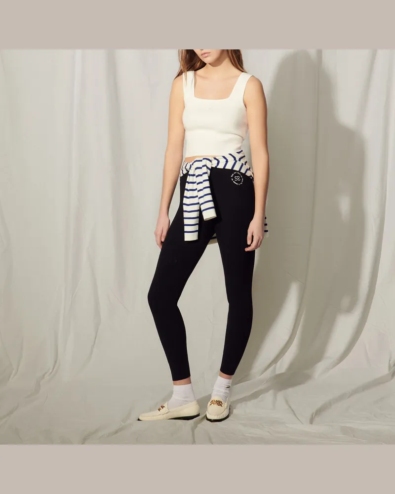 Sandro Leggings aus Strick mit Stickerei Marine
