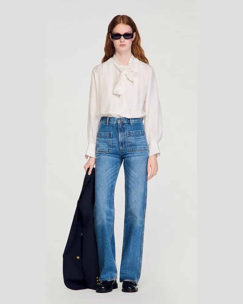 Sandro Seidenbluse mit Lavallière Ecru