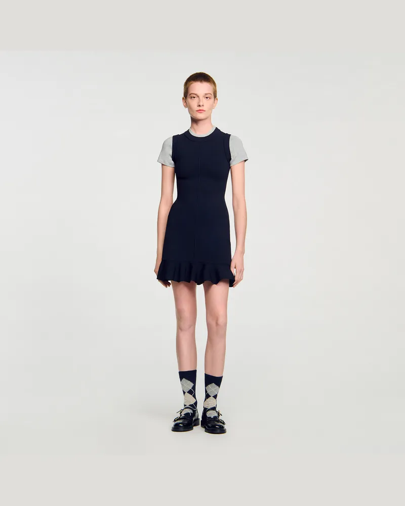 Sandro Kurzes Strickkleid im 2-in-1-Look Marine