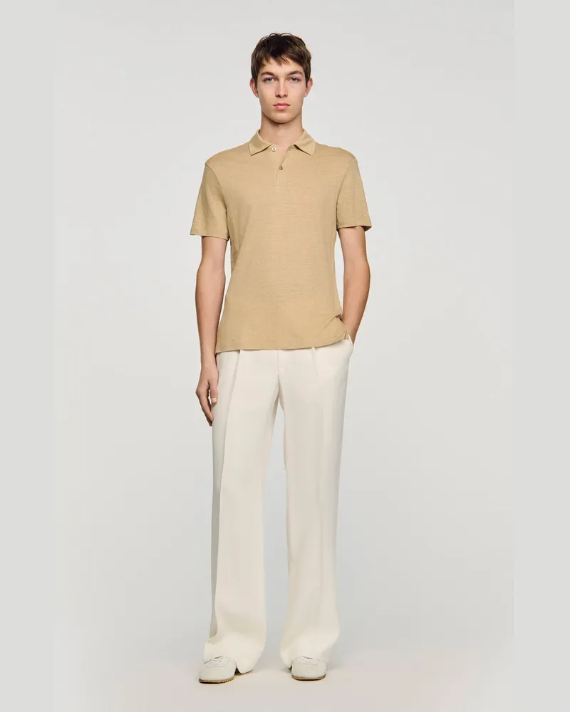 Sandro Poloshirt aus Leinen Sand