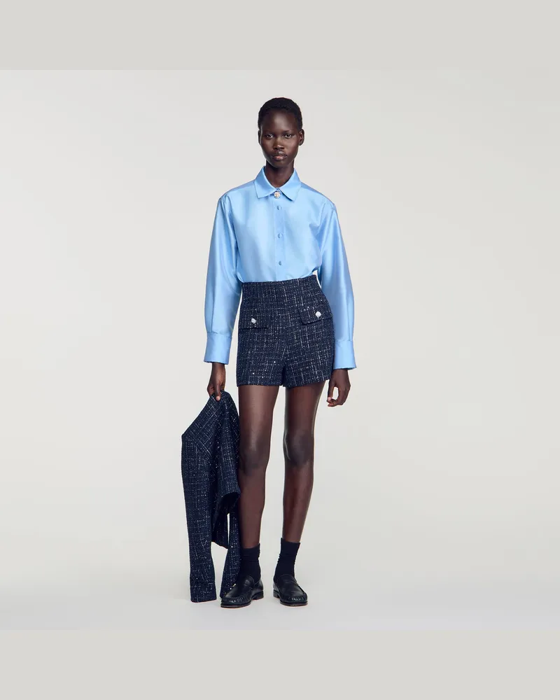 Sandro Shorts aus dekorativem Tweed Blau