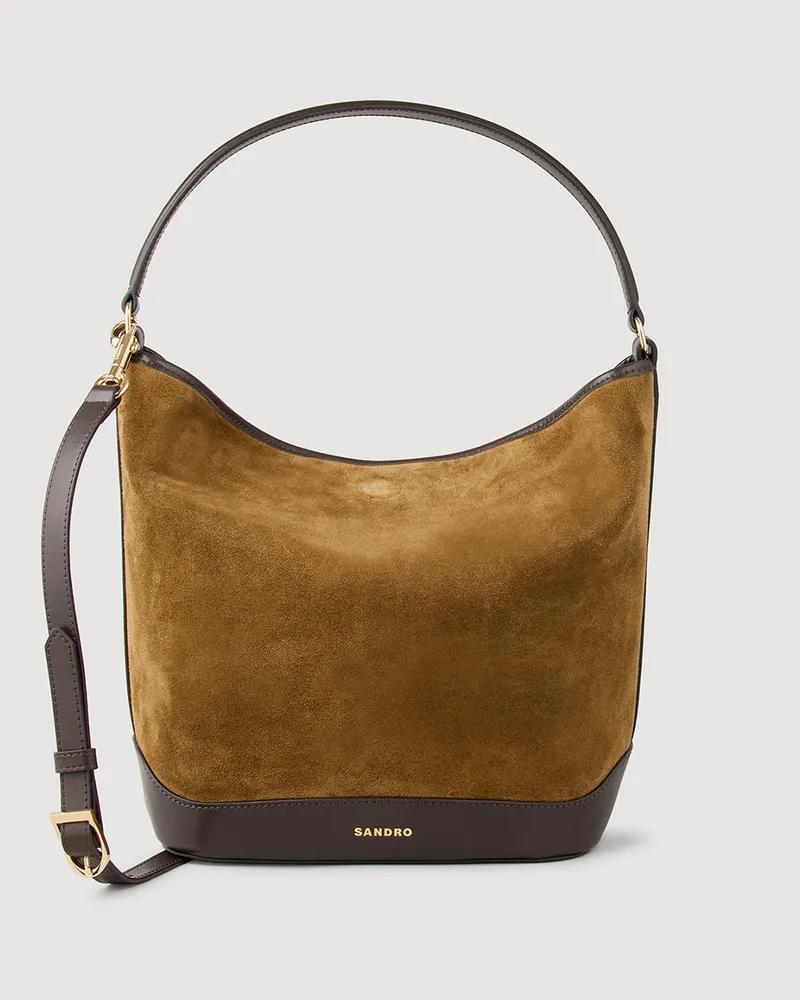 Sandro Beuteltasche aus Leder und Wildleder Kamel