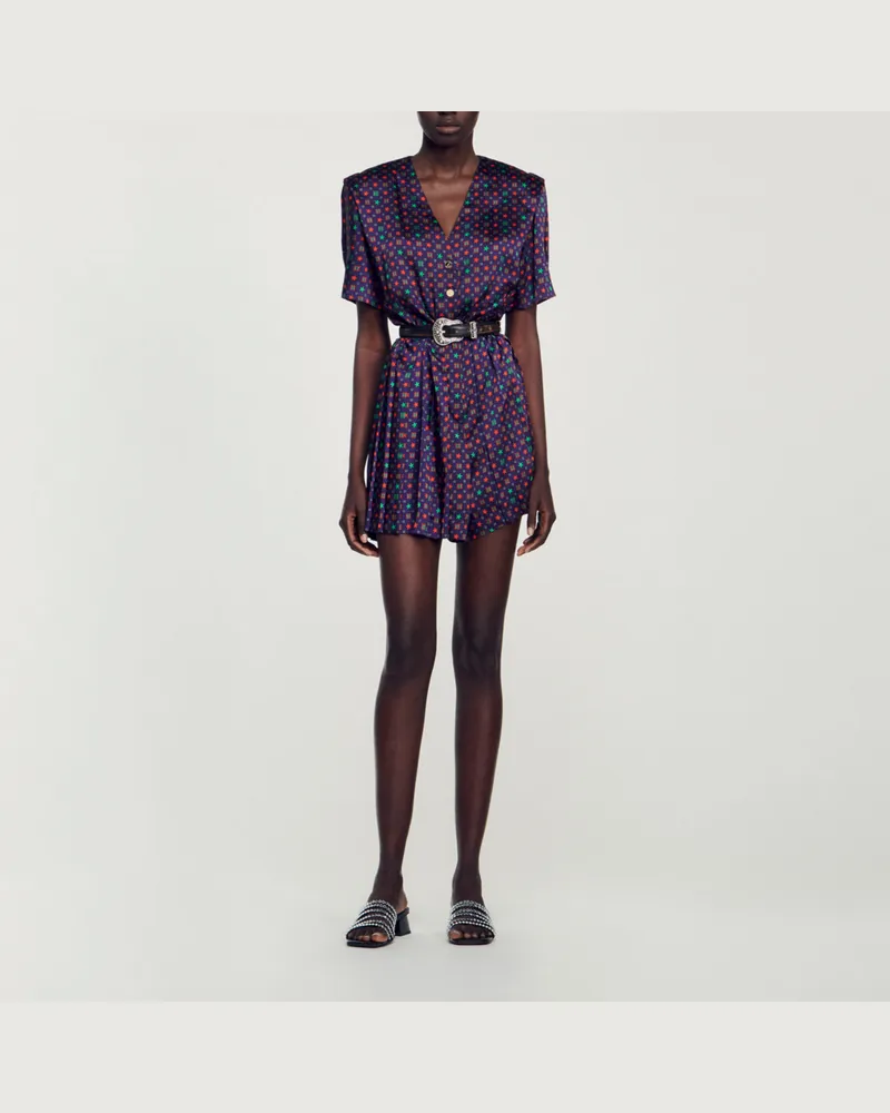 Sandro Jumpsuit aus Satin mit Print Blau