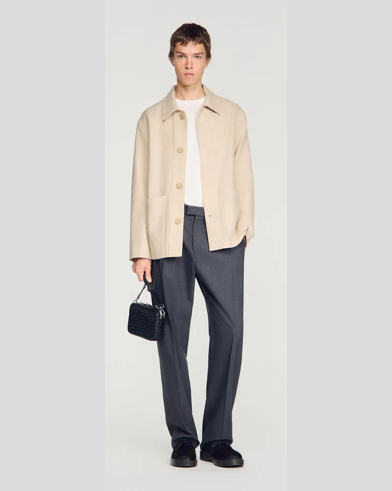 Sandro Gerader Wollblouson mit Knöpfen Ecru