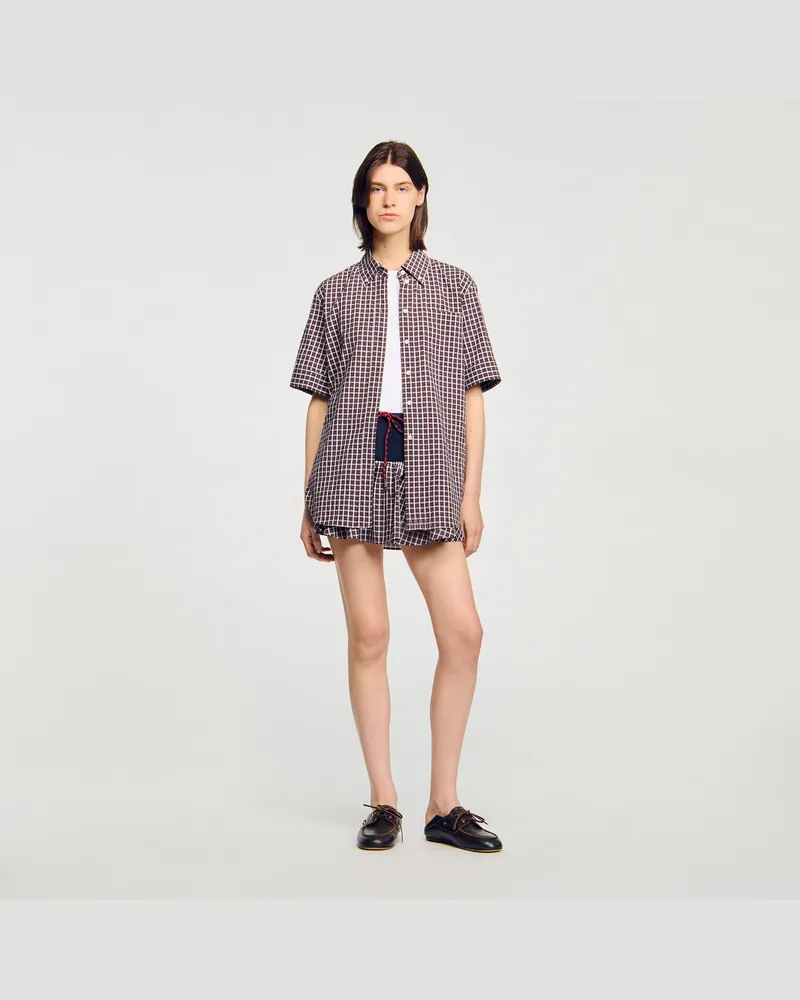 Sandro Kariertes Oversize-Hemd Braun