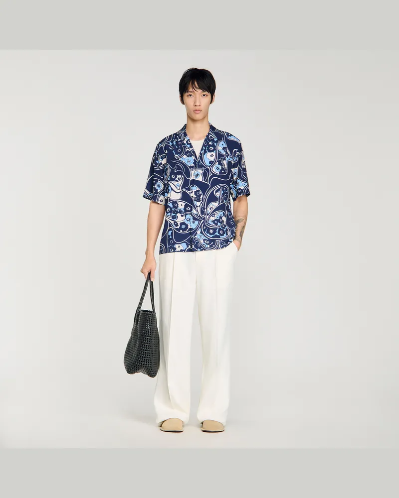 Sandro Bedrucktes Hemd mit Haifisch-Kragen Marine