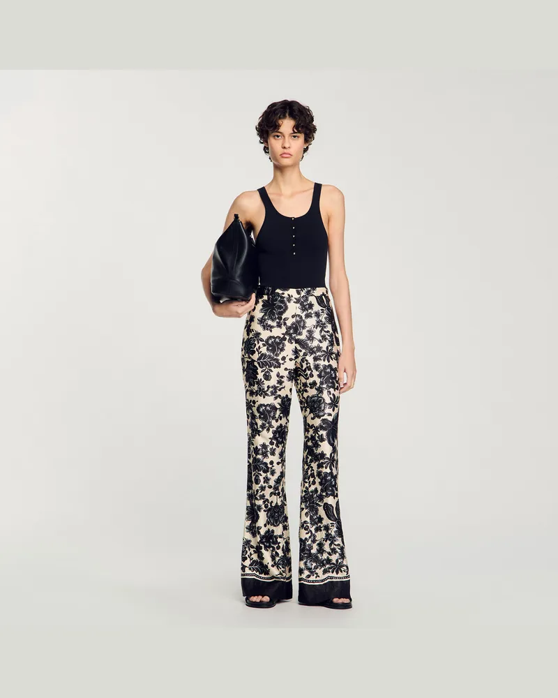 Sandro Hose mit Blumendruckmuster Ecru