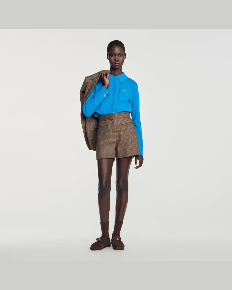Sandro Karierte Wollshorts Taupe