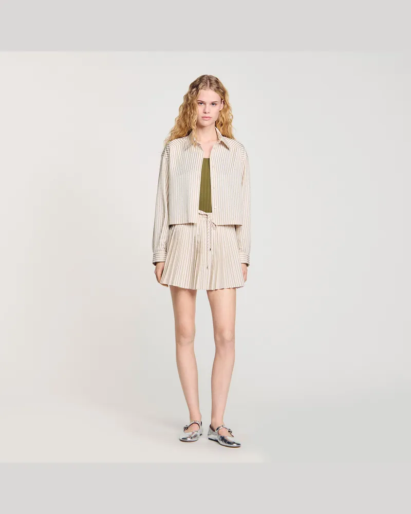Sandro Gestreiftes Hemd mit Strassbesatz Khaki