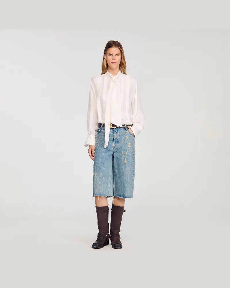 Sandro Seidenbluse mit Lavallière Ecru