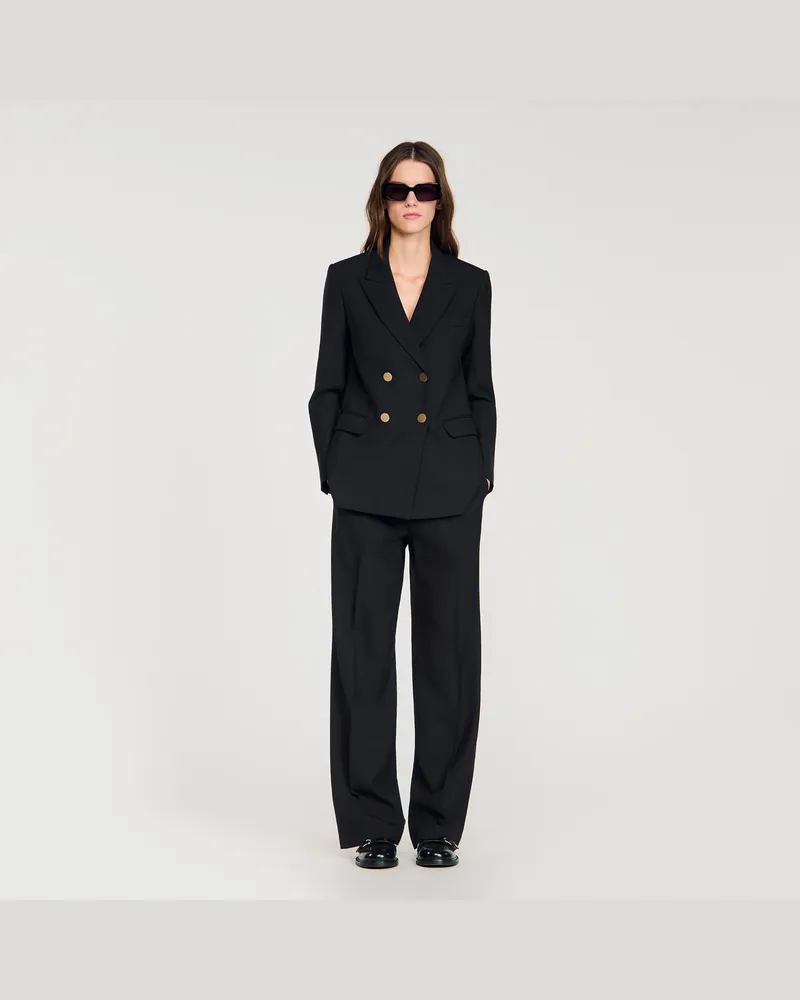 Sandro Taillierter Blazer aus Wolle Schwarz